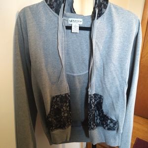 Self Esteem Gray with Black Lace Hooded Sweatshirt